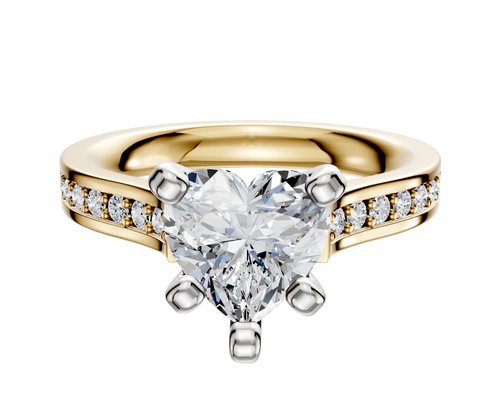 18K Two Tone 4 Prong Cathedral Flat 1-Row-Pave 2.5mm Engagement Ring
