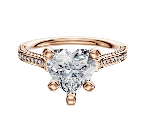18K Rose Gold 4 Prong Cathedral Flat 3-Row-Pave 2.0mm Engagement Ring