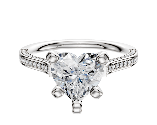 14K White Gold 4 Prong Cathedral Flat 3-Row-Pave 2.0mm Engagement Ring