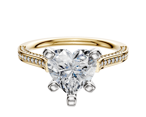 18K Two Tone 4 Prong Cathedral Flat 3-Row-Pave 2.0mm Engagement Ring