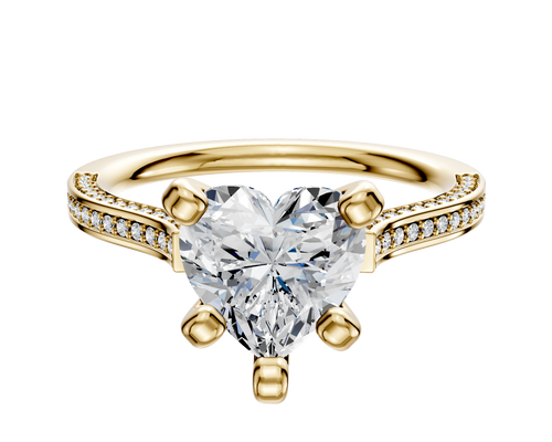 18K Yellow Gold 4 Prong Cathedral Flat 3-Row-Pave 2.0mm Engagement Ring