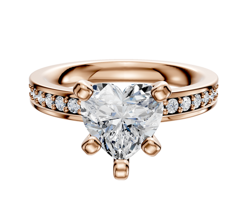 18K Rose Gold 4 Prong Classic Flat 1-Row-Pave 2.5mm Engagement Ring