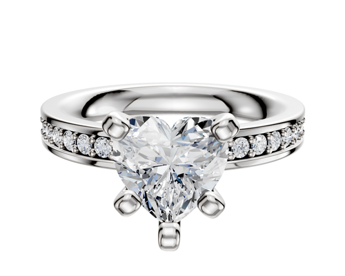 14K White Gold 4 Prong Classic Flat 1-Row-Pave 2.5mm Engagement Ring