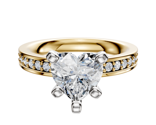 14K Two Tone 4 Prong Classic Flat 1-Row-Pave 2.5mm Engagement Ring