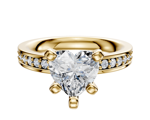 18K Yellow Gold 4 Prong Classic Flat 1-Row-Pave 2.5mm Engagement Ring