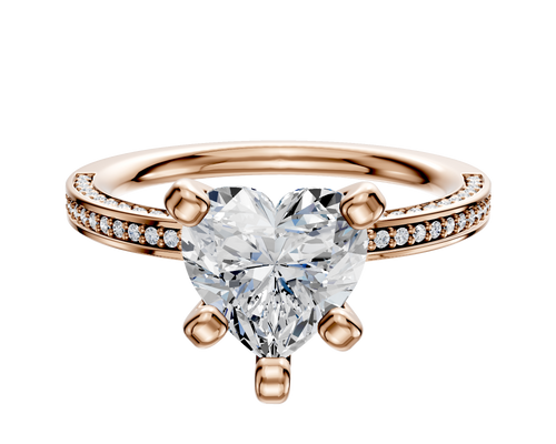 18K Rose Gold 4 Prong Classic Flat 3-Row-Pave 2.0mm Engagement Ring