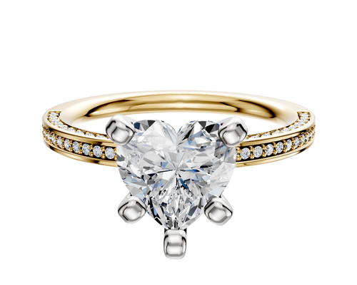 14K Two Tone 4 Prong Classic Flat 3-Row-Pave 2.0mm Engagement Ring