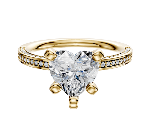 14K Yellow Gold 4 Prong Classic Flat 3-Row-Pave 2.0mm Engagement Ring
