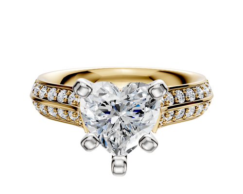 18K Two Tone 4 Prong Cathedral Knife Edge 1-Row-Pave 2.5mm Engagement Ring