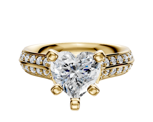 18K Yellow Gold 4 Prong Cathedral Knife Edge 1-Row-Pave 2.5mm Engagement Ring