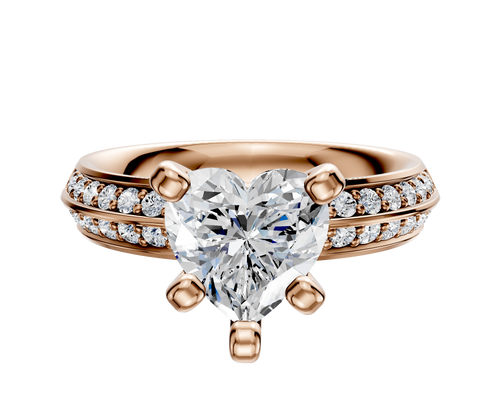 18K Rose Gold 4 Prong Classic Knife Edge 1-Row-Pave 2.5mm Engagement Ring
