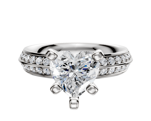 14K White Gold 4 Prong Classic Knife Edge 1-Row-Pave 2.5mm Engagement Ring