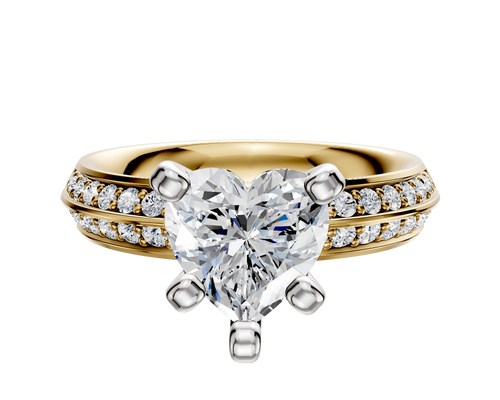 14K Two Tone 4 Prong Classic Knife Edge 1-Row-Pave 2.5mm Engagement Ring