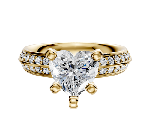 18K Yellow Gold 4 Prong Classic Knife Edge 1-Row-Pave 2.5mm Engagement Ring