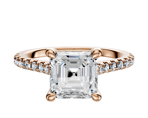 18K Rose Gold 4 Prong Hidden Halo Cathedral Dome 1-Row-Pave 2.5mm Engagement Ring