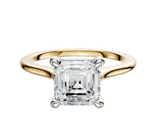 14K Two Tone 4 Prong Hidden Halo Cathedral Dome 1.5mm Engagement Ring