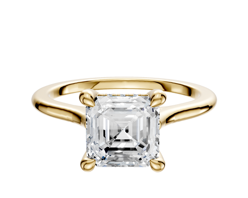 18K Yellow Gold 4 Prong Hidden Halo Cathedral Dome 1.5mm Engagement Ring