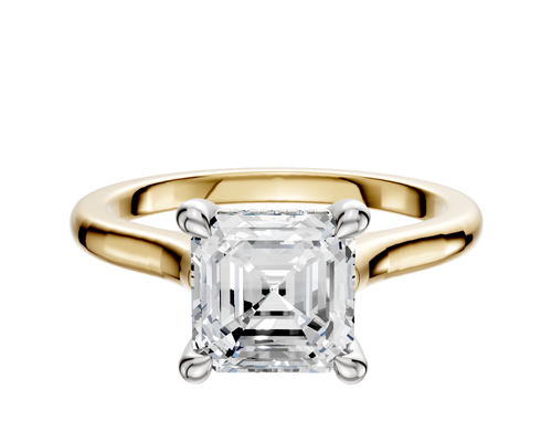 18K Two Tone 4 Prong Hidden Halo Cathedral Dome 2.0mm Engagement Ring