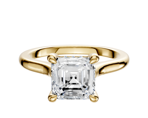 18K Yellow Gold 4 Prong Hidden Halo Cathedral Dome 2.0mm Engagement Ring
