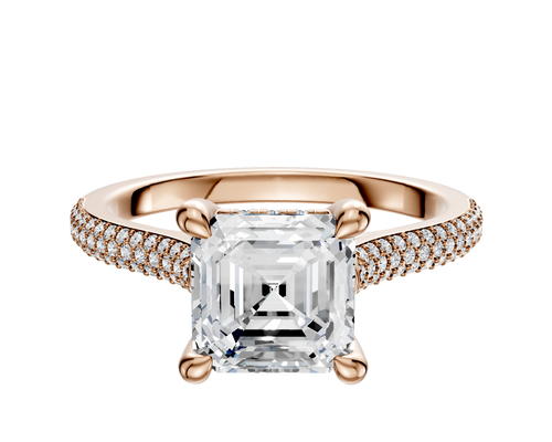 18K Rose Gold 4 Prong Hidden Halo Cathedral Dome 3-Row-Pave 2.0mm Engagement Ring