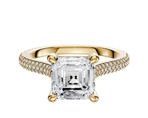 14K Yellow Gold 4 Prong Hidden Halo Cathedral Dome 3-Row-Pave 2.0mm Engagement Ring
