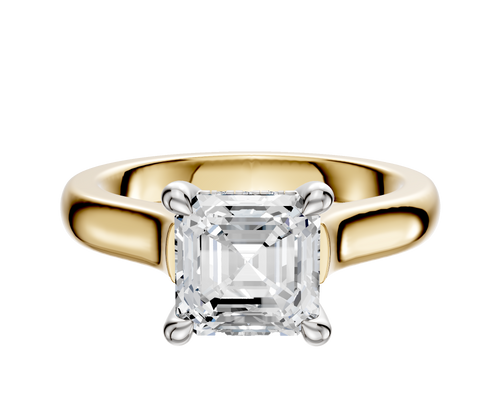 14K Two Tone 4 Prong Hidden Halo Cathedral Dome 3.0mm Engagement Ring