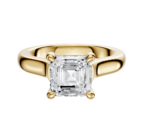 18K Yellow Gold 4 Prong Hidden Halo Cathedral Dome 3.0mm Engagement Ring