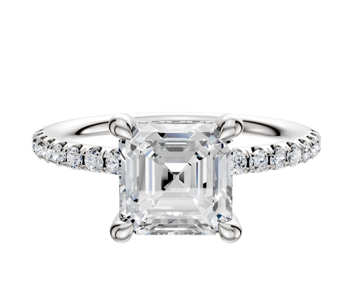 Platinum 4 Prong Hidden Halo Classic Dome 1-Row-Pave 2.5mm Engagement Ring