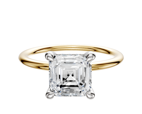 18K Two Tone 4 Prong Hidden Halo Classic Dome 1.5mm Engagement Ring
