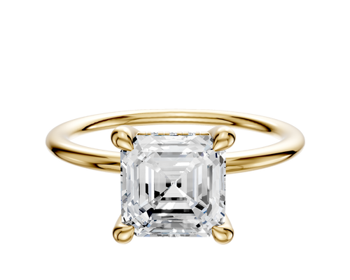 18K Yellow Gold 4 Prong Hidden Halo Classic Dome 1.5mm Engagement Ring