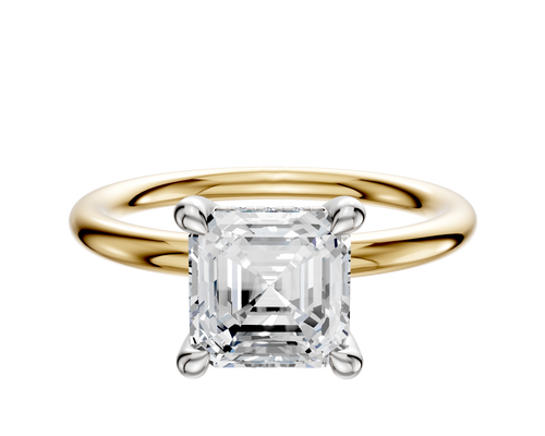 18K Two Tone 4 Prong Hidden Halo Classic Dome 2.0mm Engagement Ring
