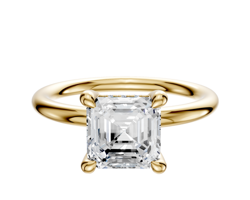 14K Yellow Gold 4 Prong Hidden Halo Classic Dome 2.0mm Engagement Ring