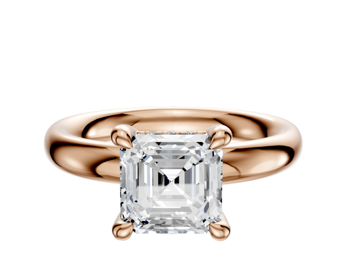 18K Rose Gold 4 Prong Hidden Halo Classic Dome 3.0mm Engagement Ring