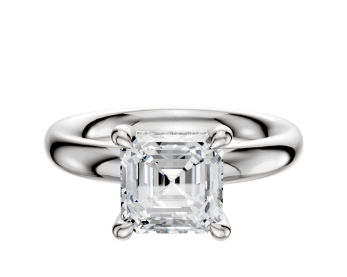 18K White Gold 4 Prong Hidden Halo Classic Dome 3.0mm Engagement Ring
