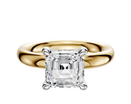 14K Two Tone 4 Prong Hidden Halo Classic Dome 3.0mm Engagement Ring