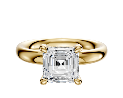 14K Yellow Gold 4 Prong Hidden Halo Classic Dome 3.0mm Engagement Ring
