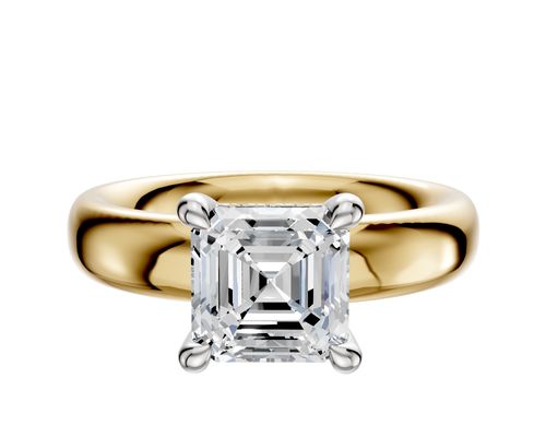 14K Two Tone 4 Prong Hidden Halo Classic Dome 4.0mm Engagement Ring