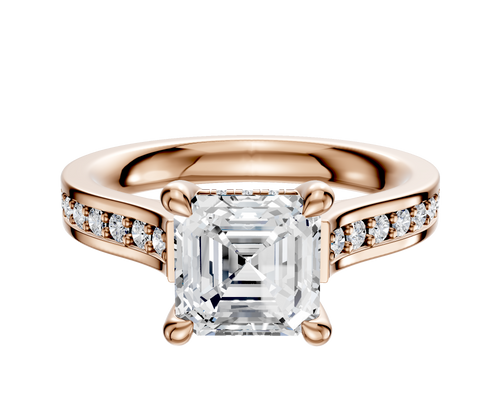 14K Rose Gold 4 Prong Hidden Halo Cathedral Flat 1-Row-Pave 2.5mm Engagement Ring