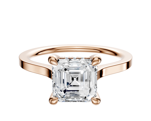 18K Rose Gold 4 Prong Hidden Halo Cathedral Flat 1.5mm Engagement Ring