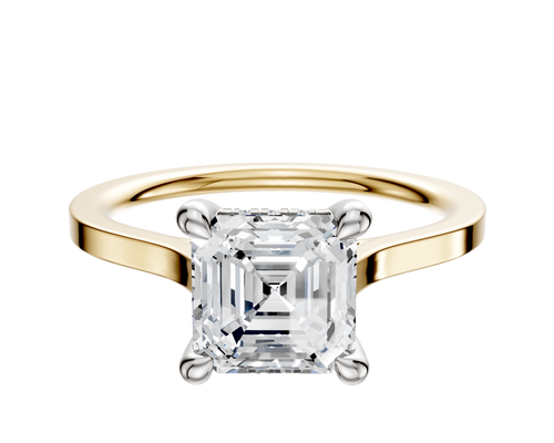 14K Two Tone 4 Prong Hidden Halo Cathedral Flat 1.5mm Engagement Ring