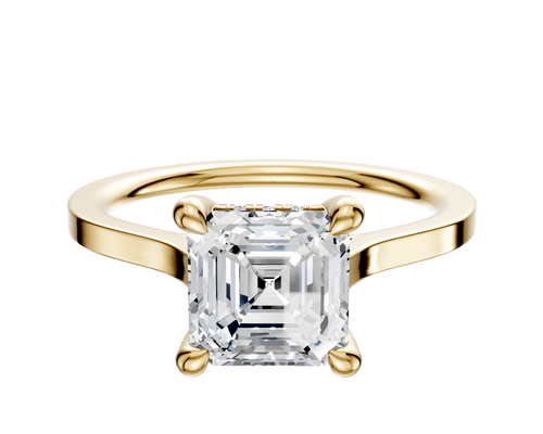 14K Yellow Gold 4 Prong Hidden Halo Cathedral Flat 1.5mm Engagement Ring