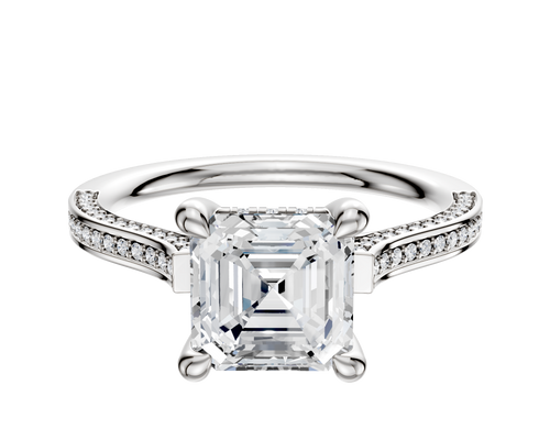 Platinum 4 Prong Hidden Halo Cathedral Flat 3-Row-Pave 2.0mm Engagement Ring