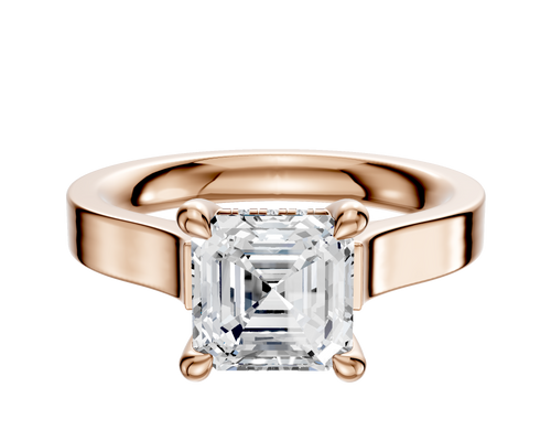 18K Rose Gold 4 Prong Hidden Halo Cathedral Flat 3.0mm Engagement Ring