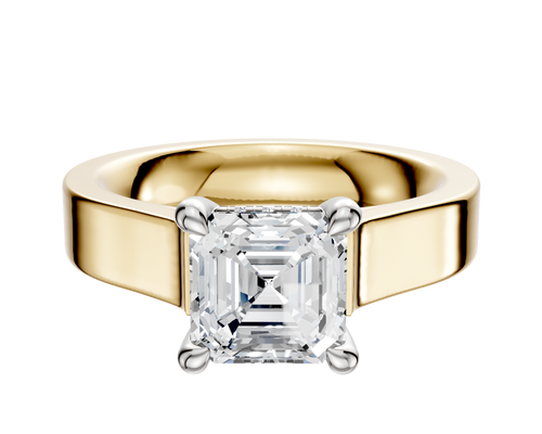 18K Two Tone 4 Prong Hidden Halo Cathedral Flat 4.0mm Engagement Ring