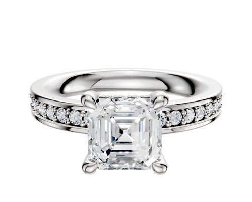 18K White Gold 4 Prong Hidden Halo Classic Flat 1-Row-Pave 2.5mm Engagement Ring