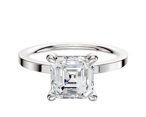 14K White Gold 4 Prong Hidden Halo Classic Flat 1.5mm Engagement Ring