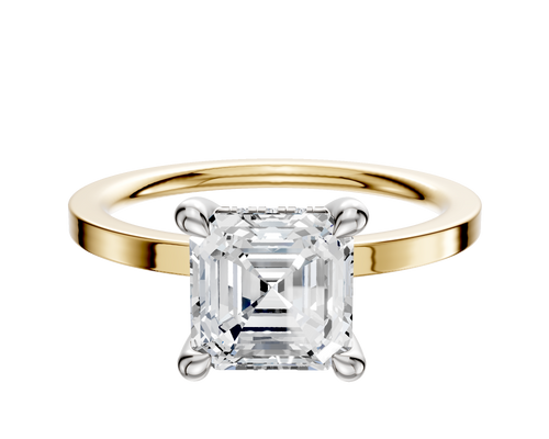 18K Two Tone 4 Prong Hidden Halo Classic Flat 1.5mm Engagement Ring