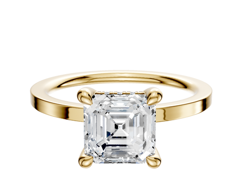 14K Yellow Gold 4 Prong Hidden Halo Classic Flat 1.5mm Engagement Ring