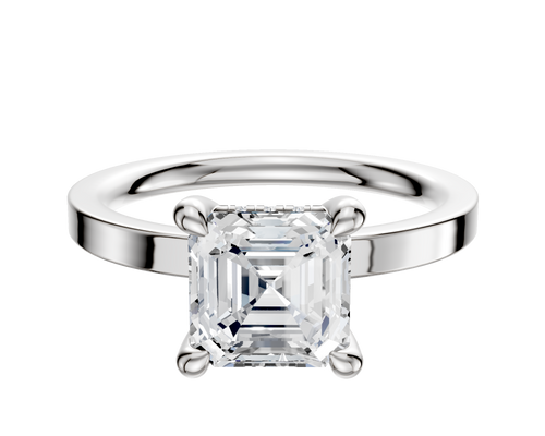 18K White Gold 4 Prong Hidden Halo Classic Flat 2.0mm Engagement Ring