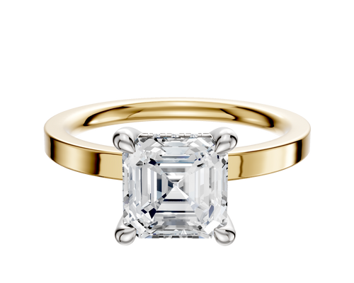 18K Two Tone 4 Prong Hidden Halo Classic Flat 2.0mm Engagement Ring